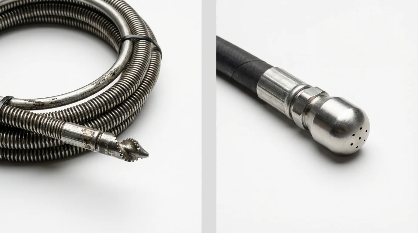 Drain snake cable and hydro jetting nozzle used for drain cleaning in Graham, NC