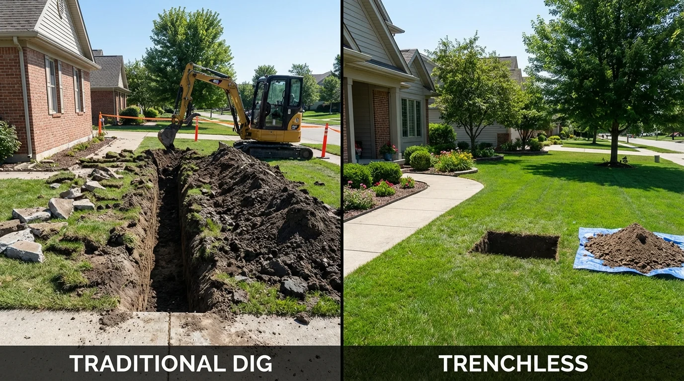 Trenchless sewer repair with minimal yard damage versus traditional excavation in Graham, NC